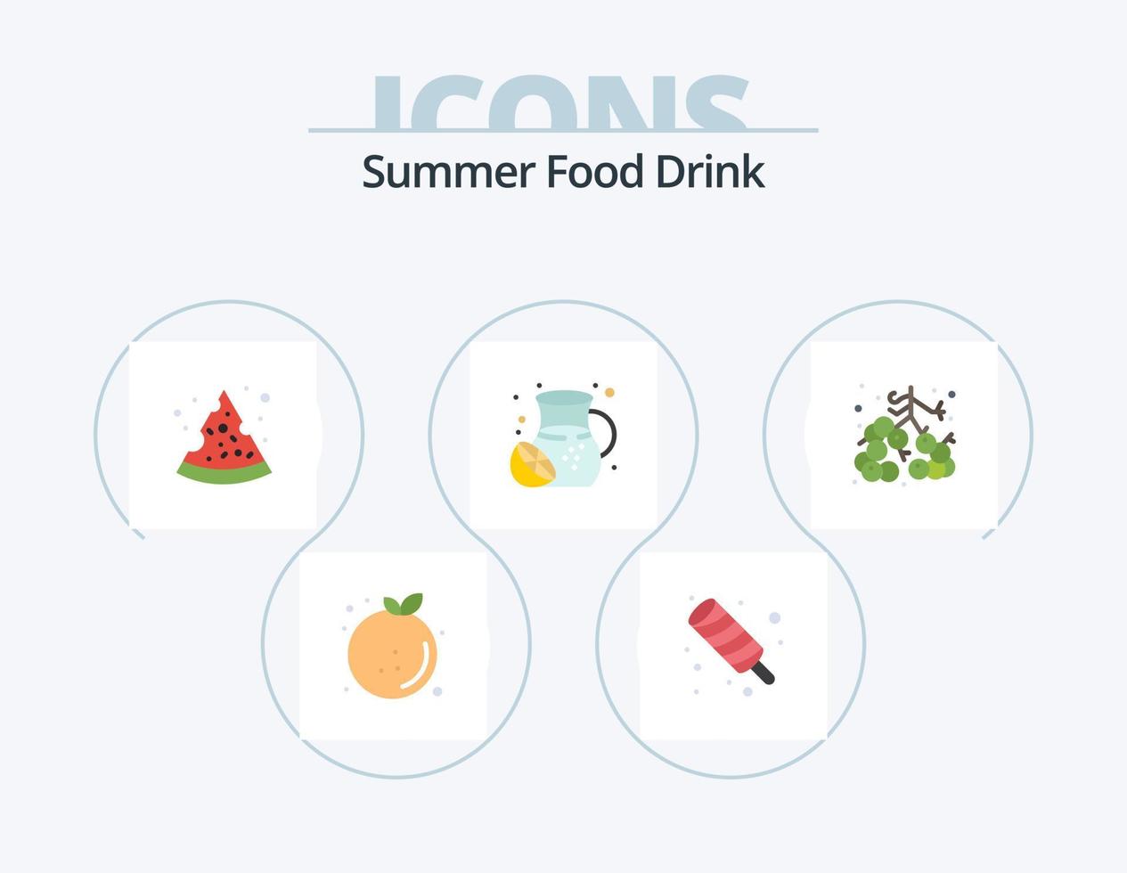 Sommer essen trinken flach Icon Pack 5 Icon Design. Lebensmittel. Limonaden. Mahlzeit. Obst. Lebensmittel vektor