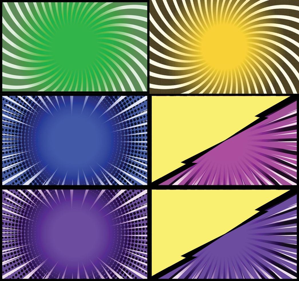 komisk bok färgrik ramar bakgrund med halvton strålar radiell och prickad effekter pop- konst stil vektor