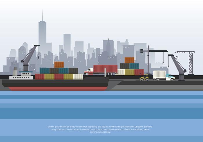 Hafen mit Container und Boot-Vektor-Illustration vektor