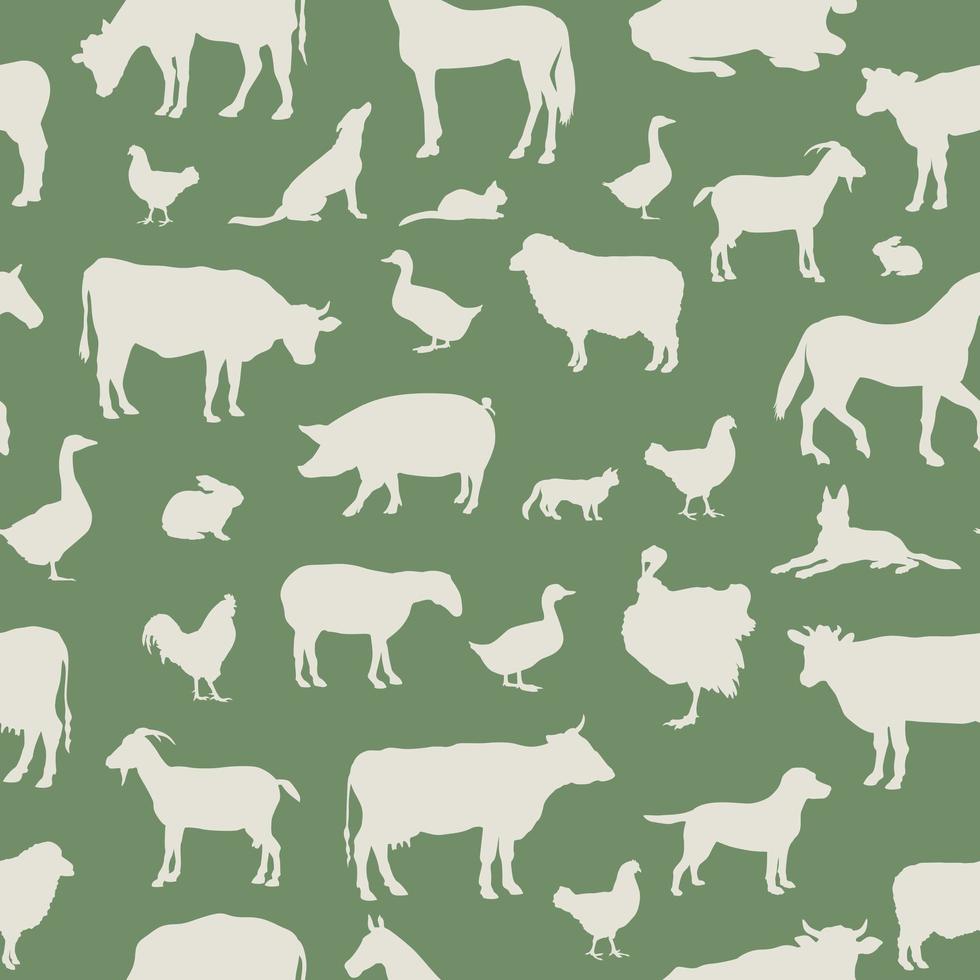 nahtloses Muster des Viehs. Nutztier Hintergrund. Nutztierschattenbildvektorsatz. vektor