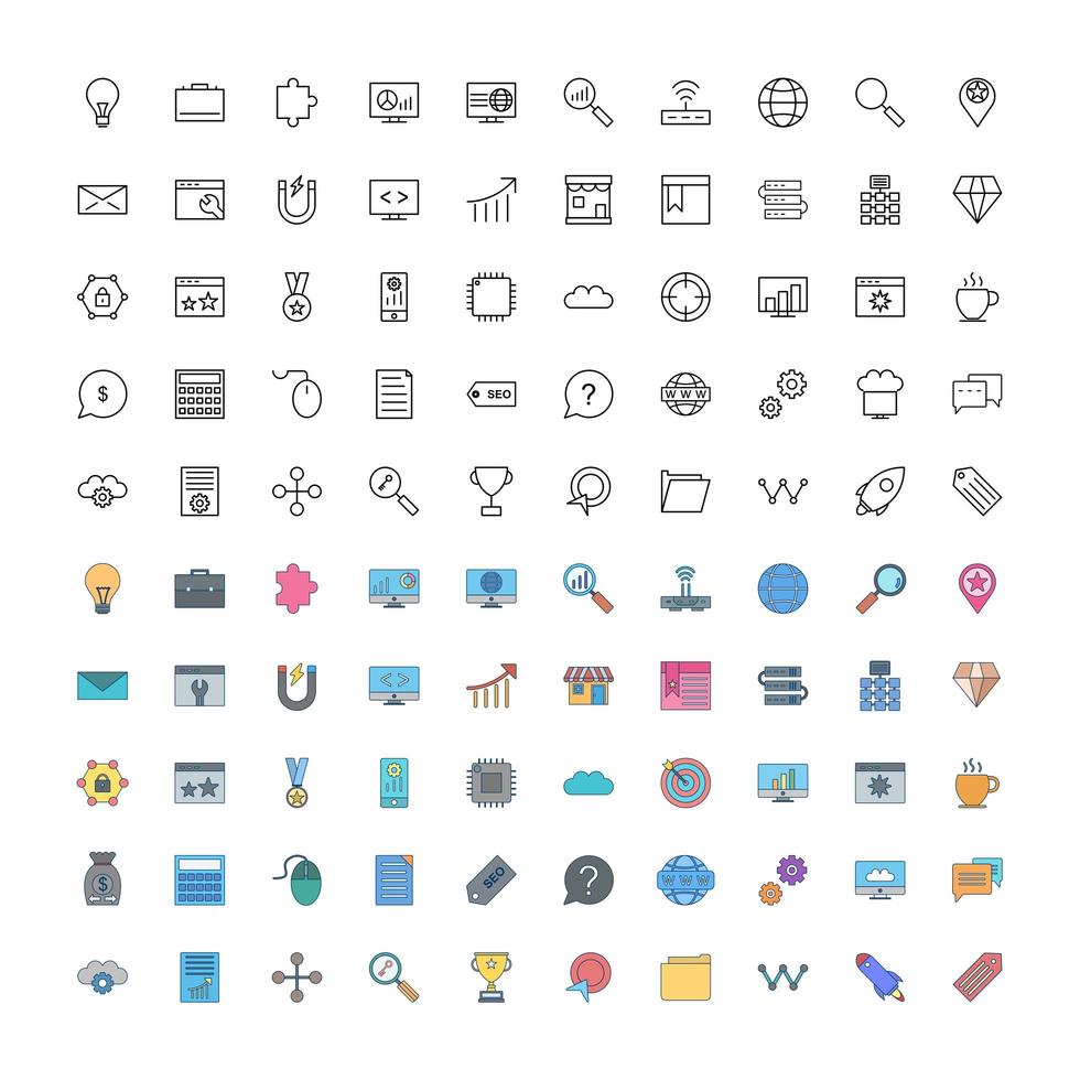 ikonuppsättning för sökmotoroptimering vektor
