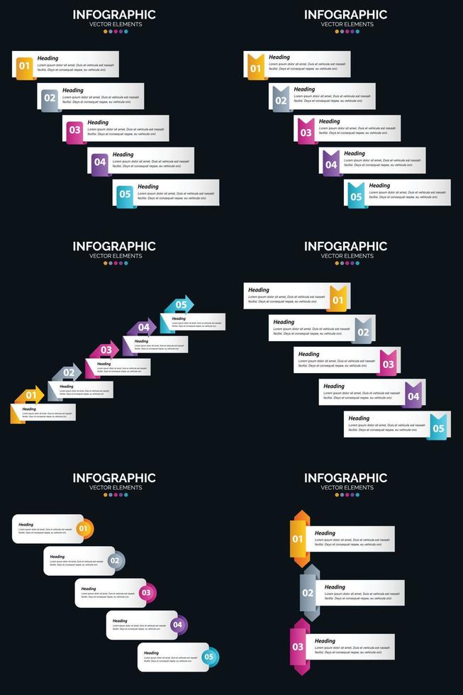 vektor 6 infographics packa presentation glida mall 5 steg cykel diagram och tidslinjer