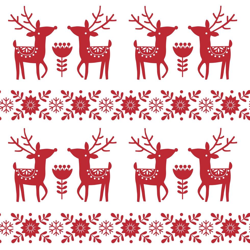 jul- och vinterstickat sömlöst mönster eller kort med rådjur - skandynavisk stil vektor