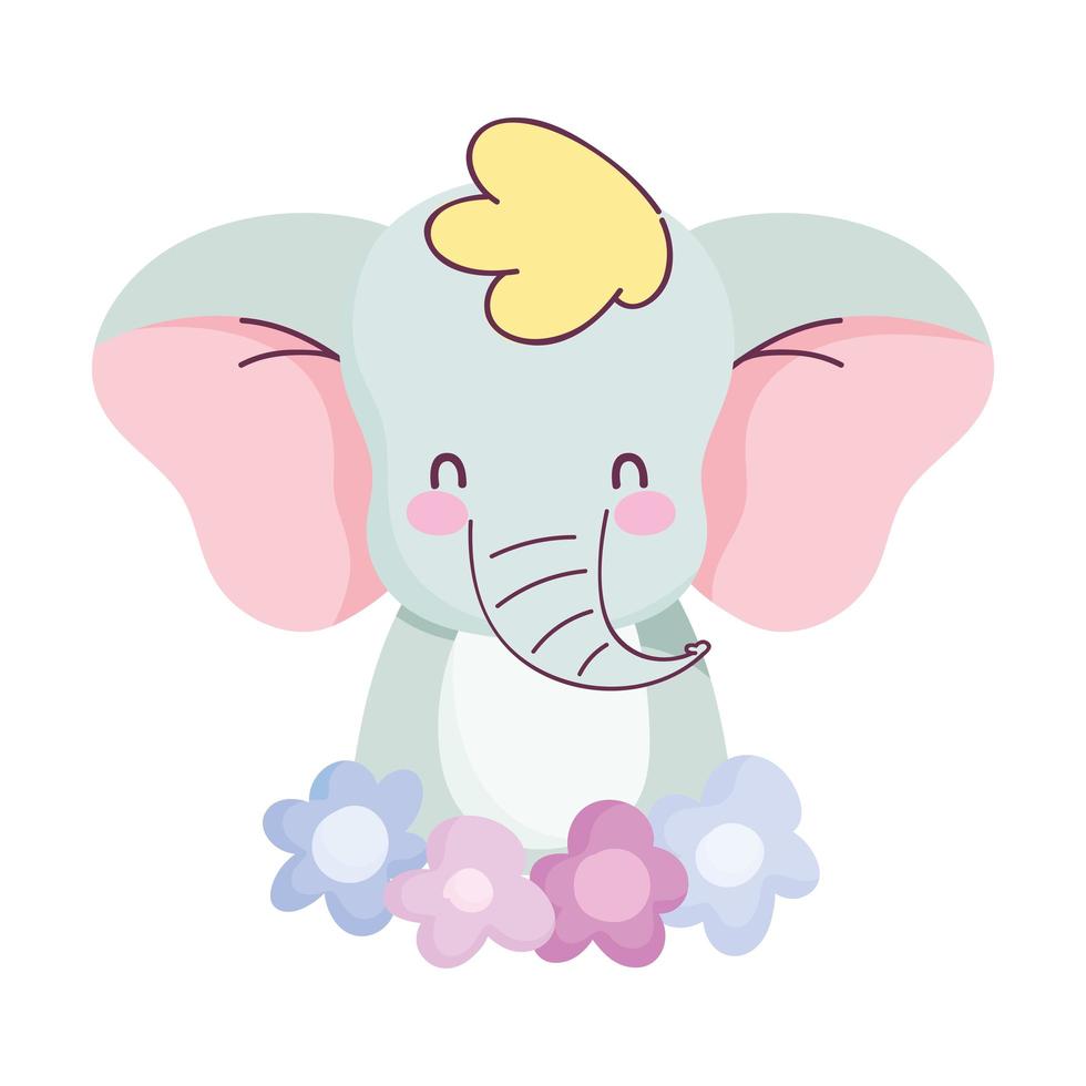 Babyparty, niedlicher Elefant mit Blumendekoration, kündigen neugeborene Willkommenskarte an vektor