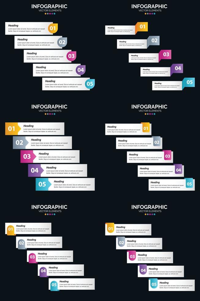 vektor 6 infographics packa presentation glida mall 5 steg cykel diagram och tidslinjer