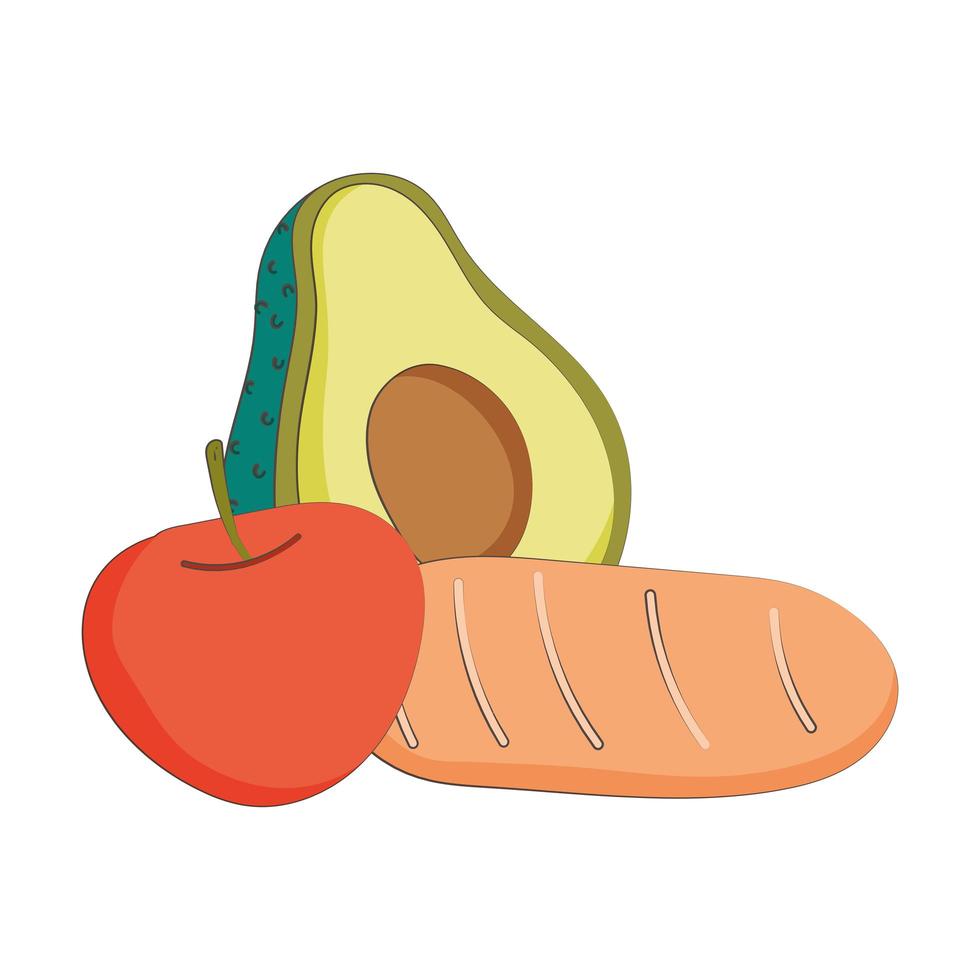 Brot Apfel und Avocado Frischmarkt Bio gesunde Lebensmittel Gemüse und Obst vektor