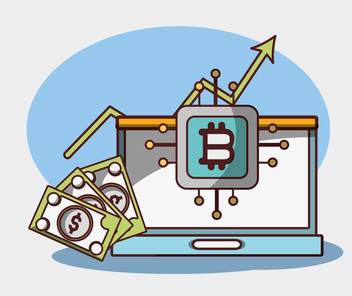 bitcoin laptop kryptovaluta finansiera handel med digitala pengar vektor