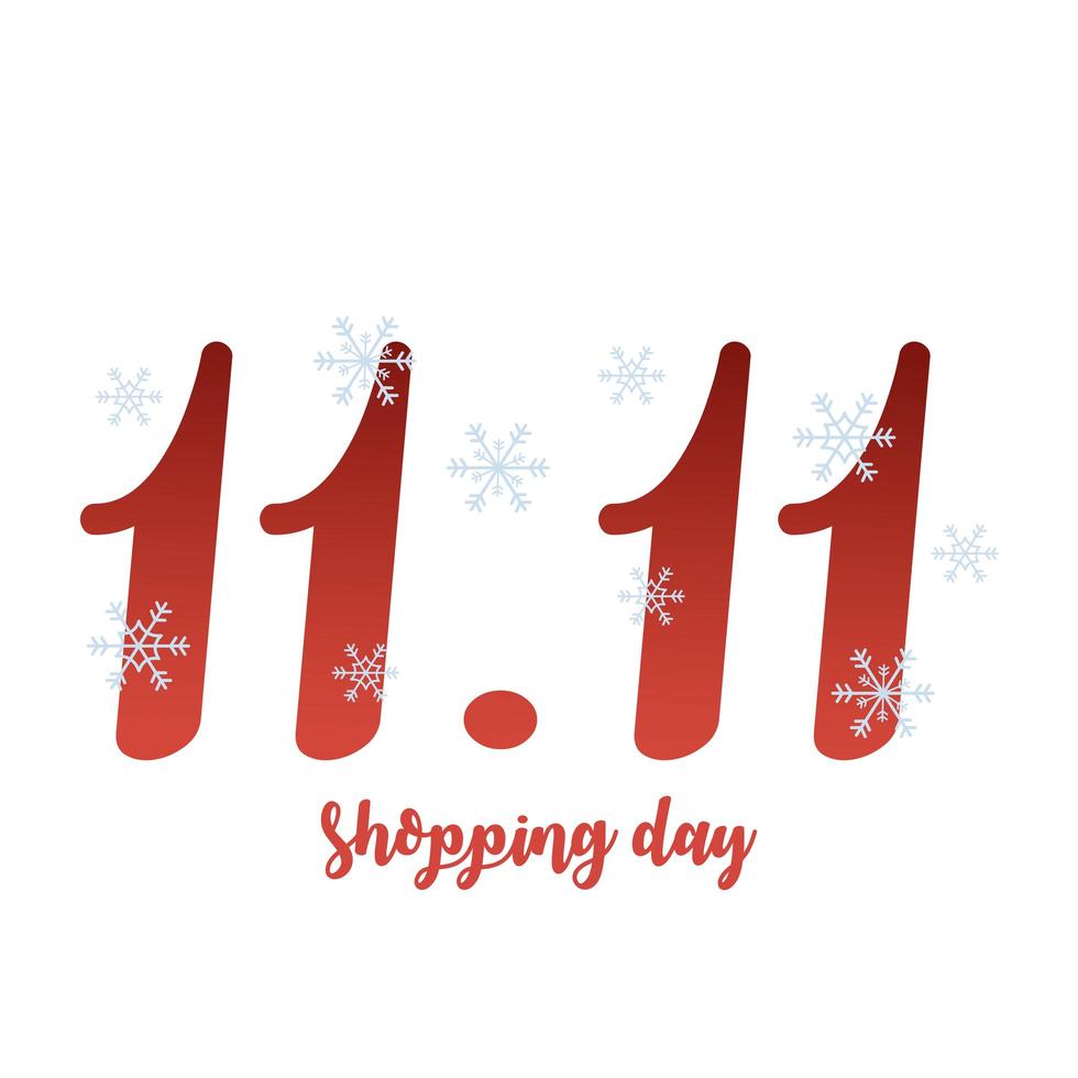 11 11 Einkaufstag, Schriftzug mit Schneeflockenkarte vektor
