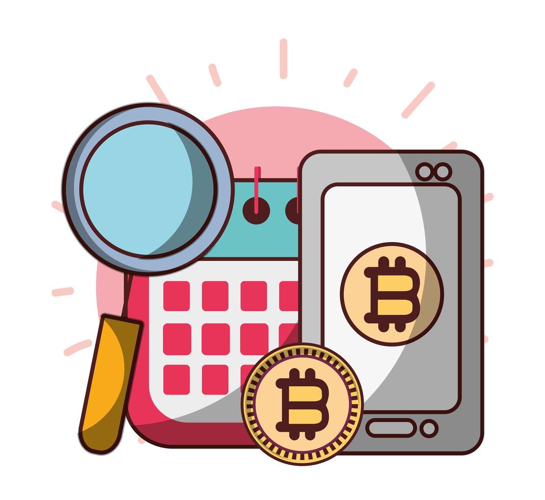 bitcoin smartphone kalender analys företag kryptovaluta digitala pengar vektor