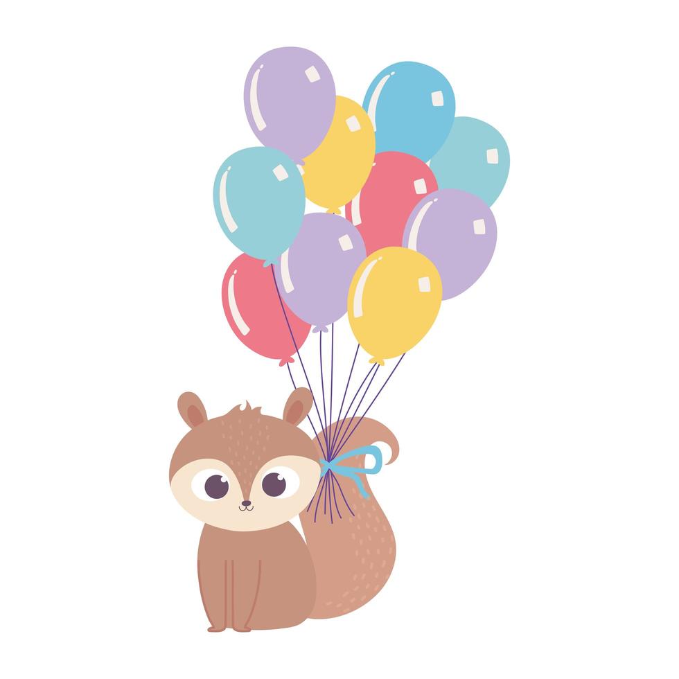 Grattis på födelsedagen, söt ekorre med ballonger i svans firande dekoration tecknad vektor