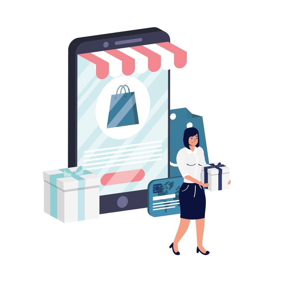 e-handel för företag online med kvinna med smartphone vektor