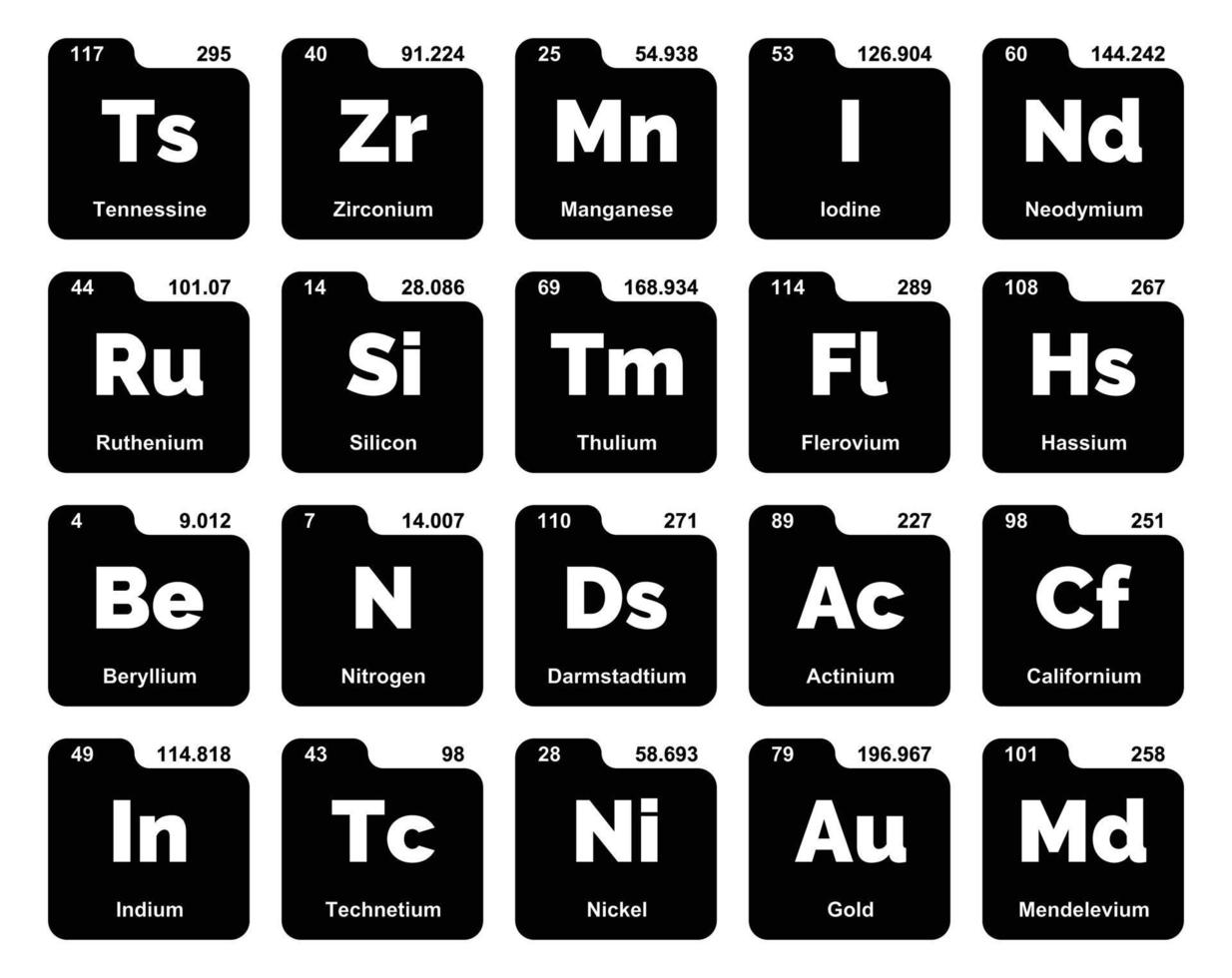 20 prejodisk tabell av de element ikon packa design vektor