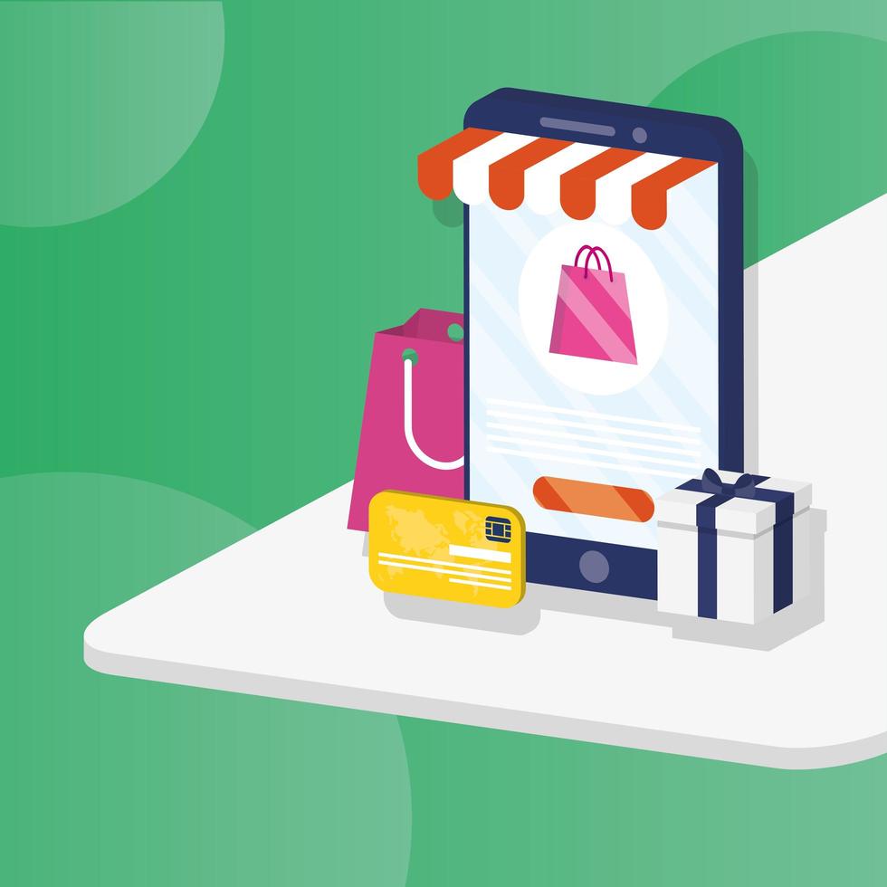 Online-E-Commerce einkaufen mit Einkaufspaketen auf dem Smartphone vektor