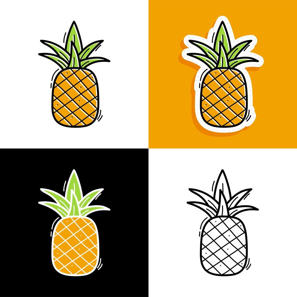 ananas handritad uppsättning vektor