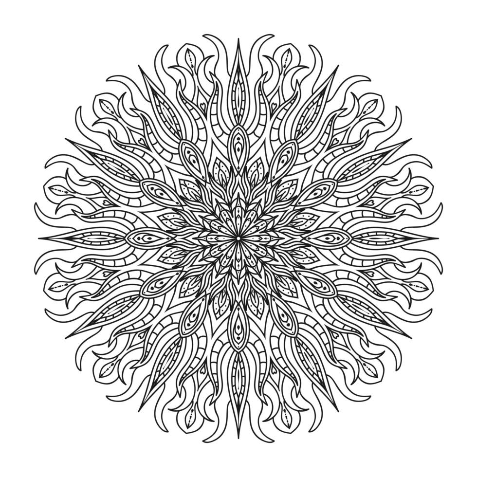 Hand zeichnen kreisförmiges Mandala, Sonnenmandala. dekorative Verzierung im ethnisch orientalischen Stil. Malbuch Seite. vektor