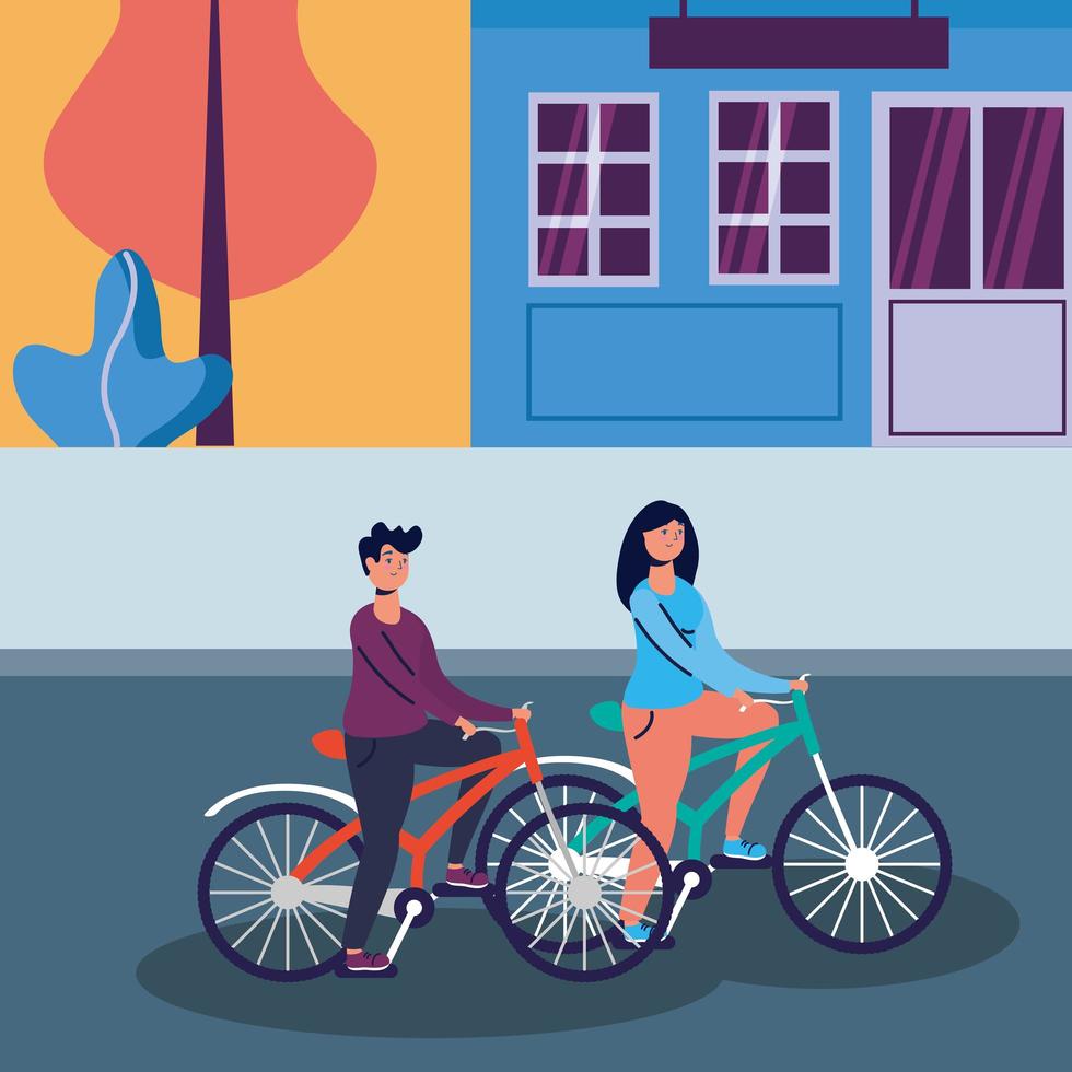 kvinna och man cyklar vektor design