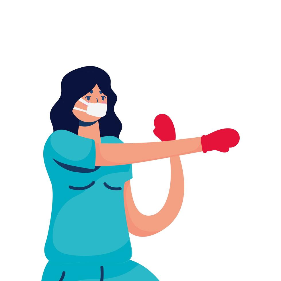 professionell kvinnlig läkare boxning med handskar vektor