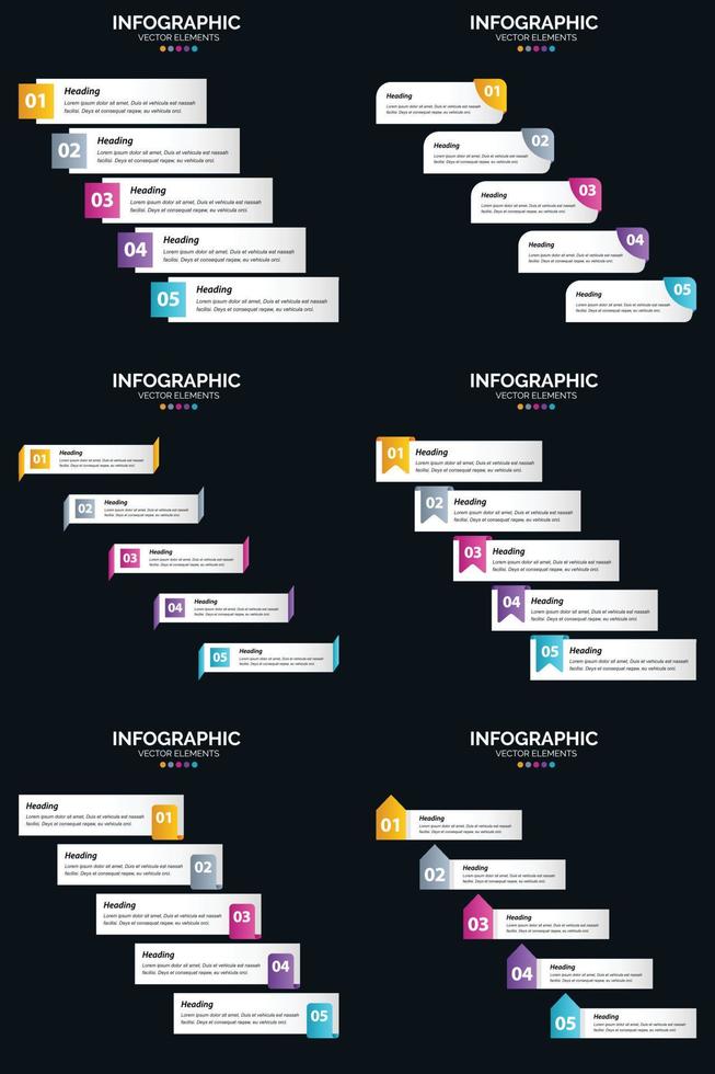 vektor 6 infographics packa presentation glida mall 5 steg cykel diagram och tidslinjer