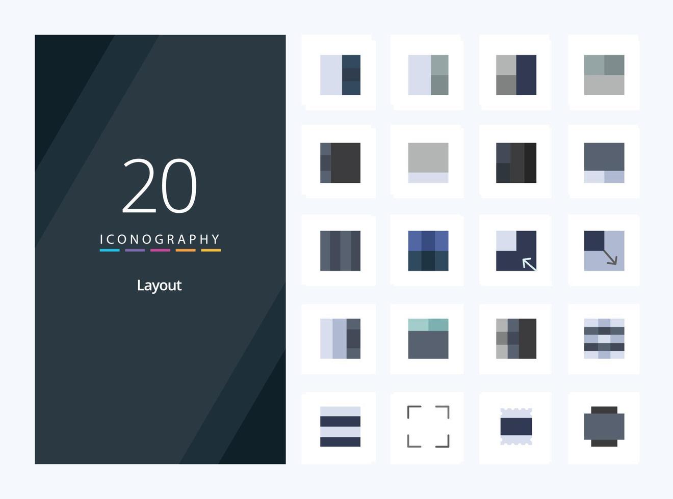 20 layout platt Färg ikon för presentation vektor