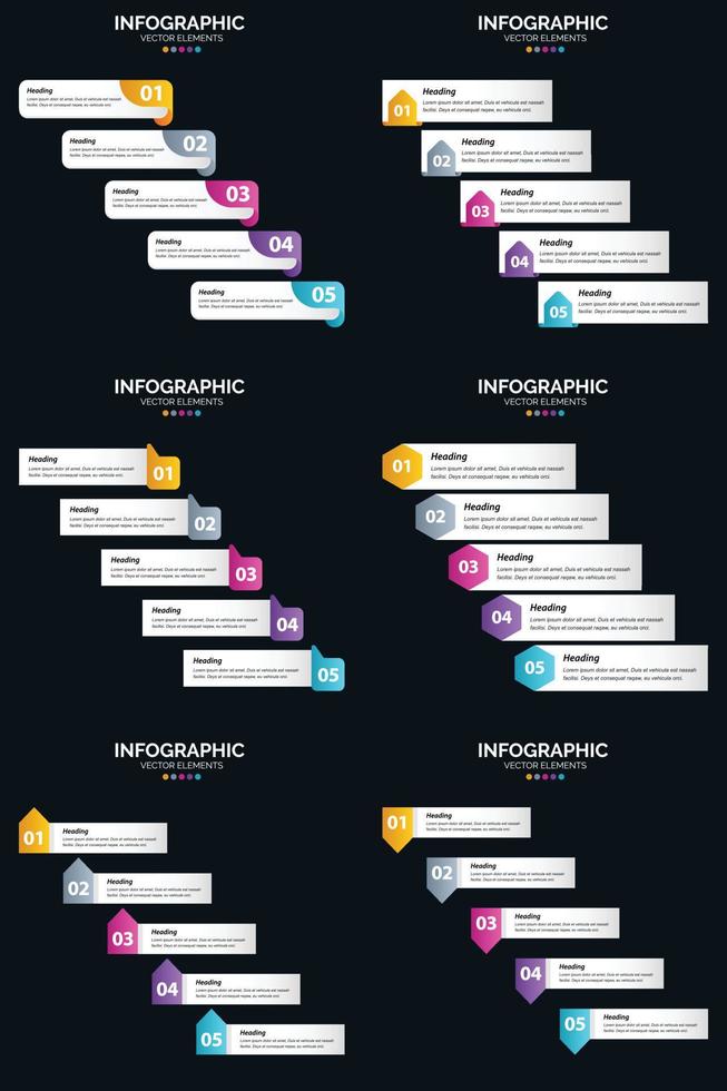 vektor 6 infographics packa presentation glida mall 5 steg cykel diagram och tidslinjer