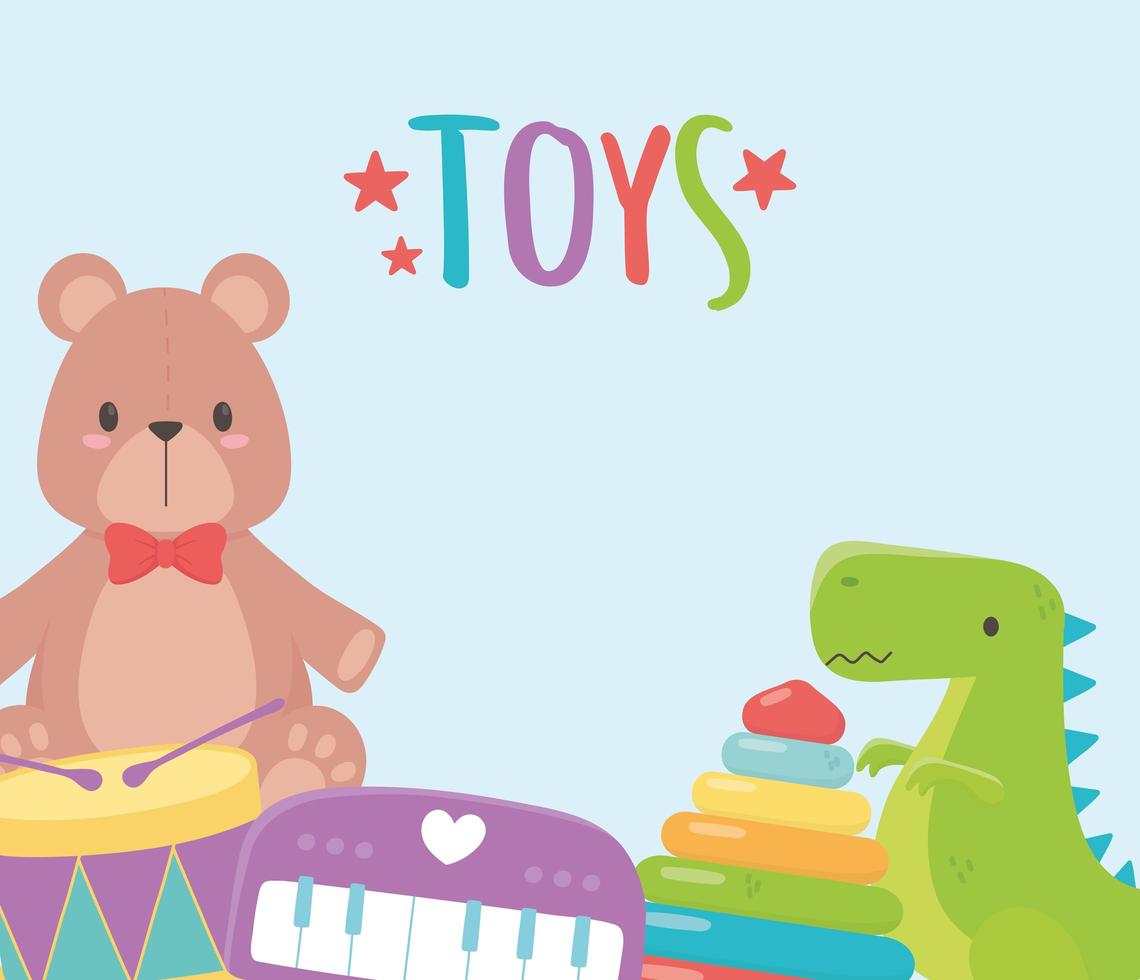 Kinderspielzeug Objekt amüsant Cartoon Bär Klavier Dinosaurier Trommel und Pyramide vektor