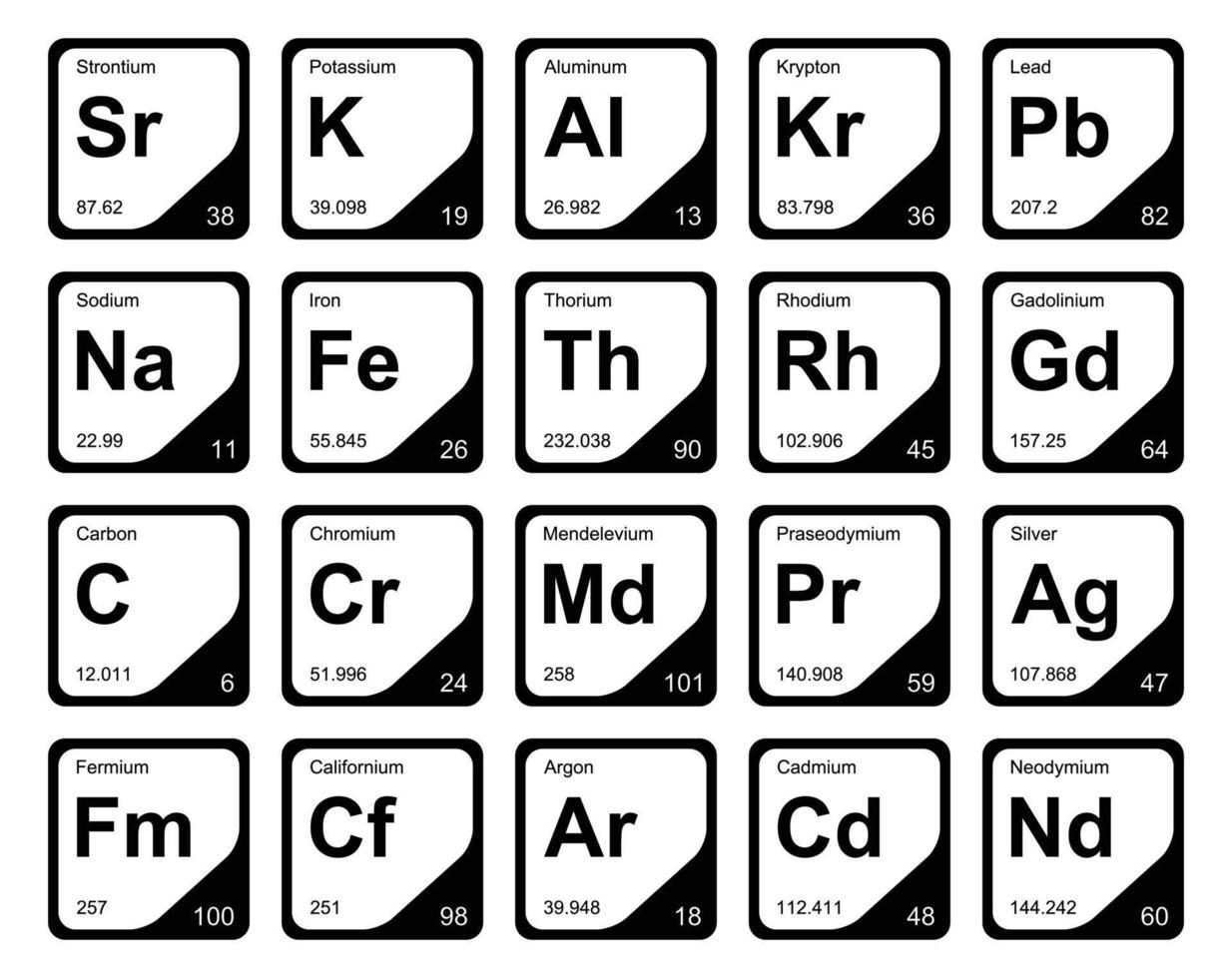 20 Präiodentabelle des Symbolpaketdesigns der Elemente vektor