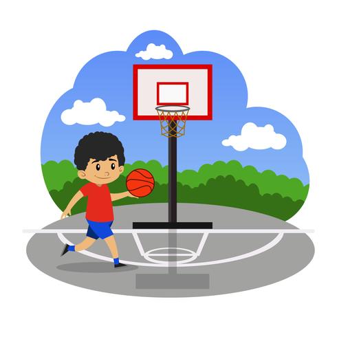 Barnen spelar basket på domstolen vektor