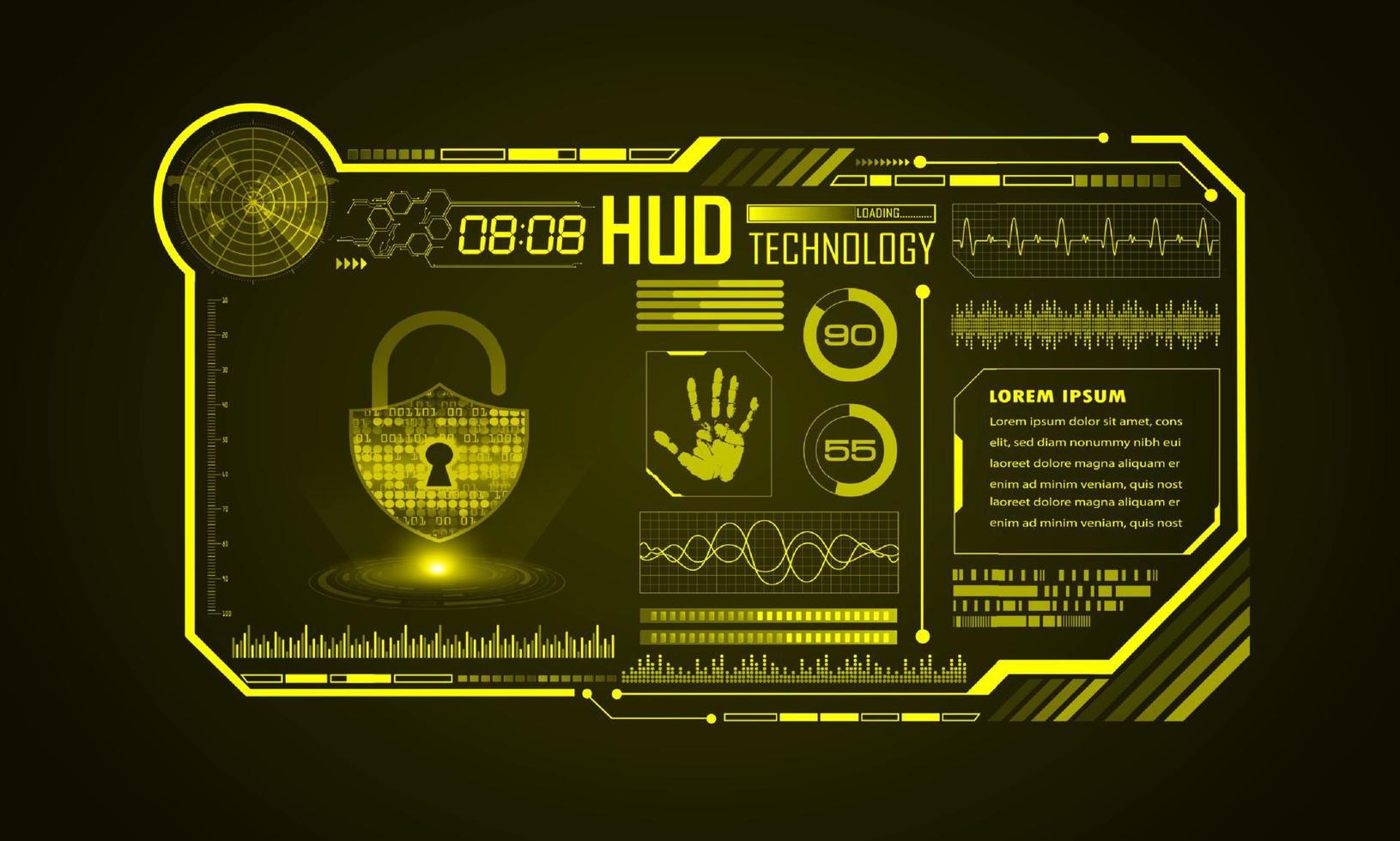 modern hud teknologi skärm bakgrund med hänglås vektor