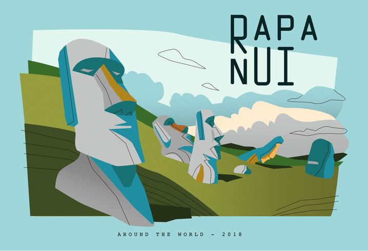 Vykort Påsksten Island Rapa Nui Vector Flat Illustration