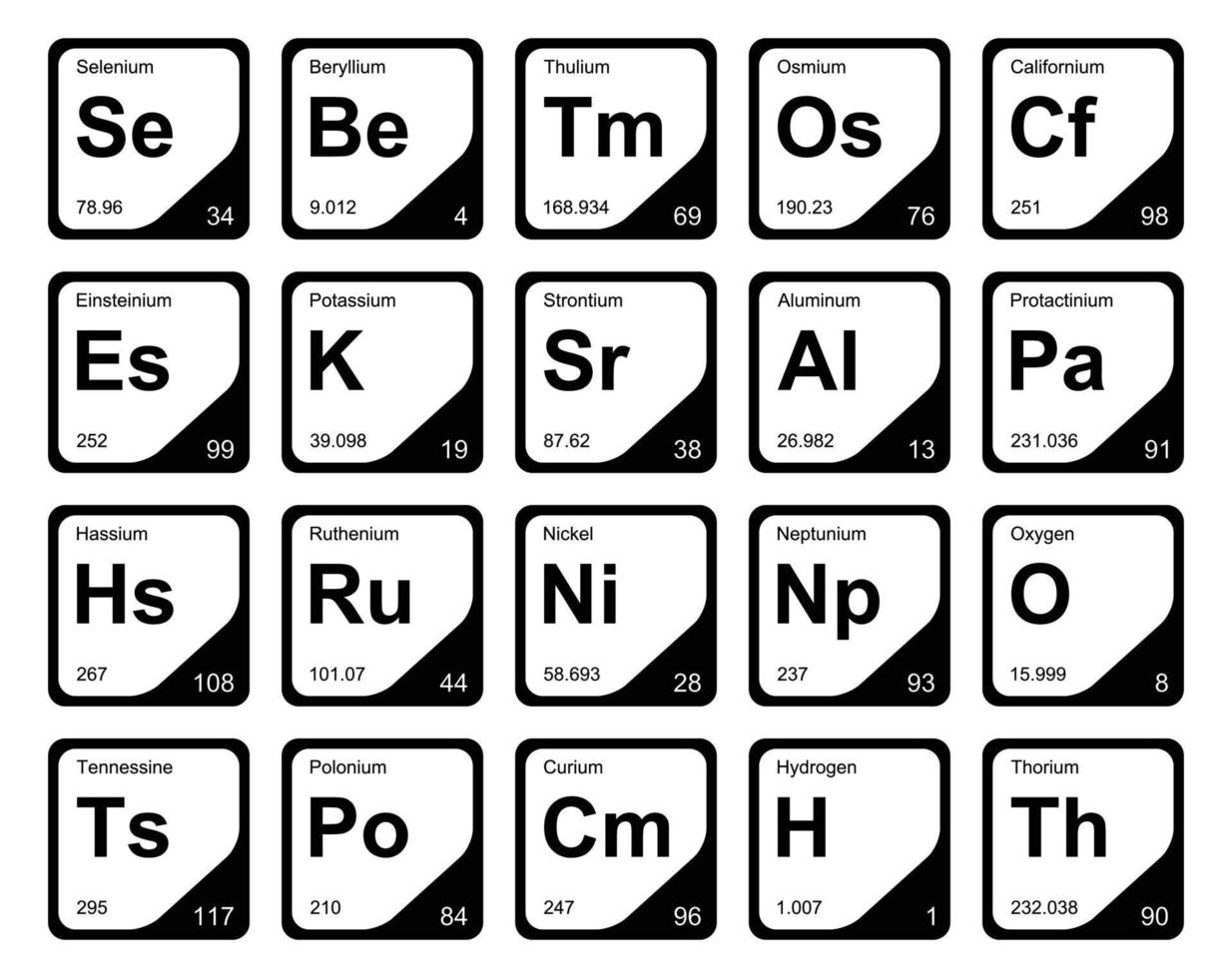 20 Präiodentabelle des Symbolpaketdesigns der Elemente vektor