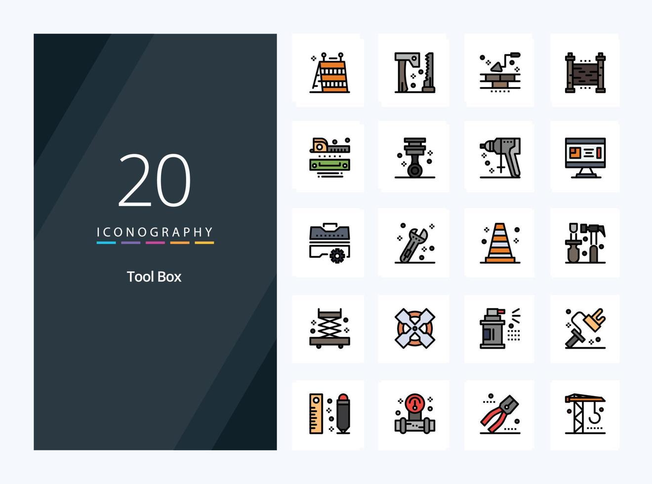 20 verktyg linje fylld ikon för presentation vektor