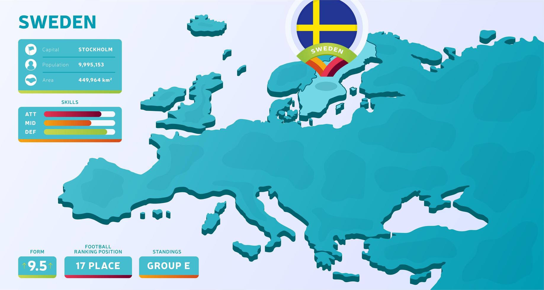 isometrisk karta över Europa med markerat land sverige vektor