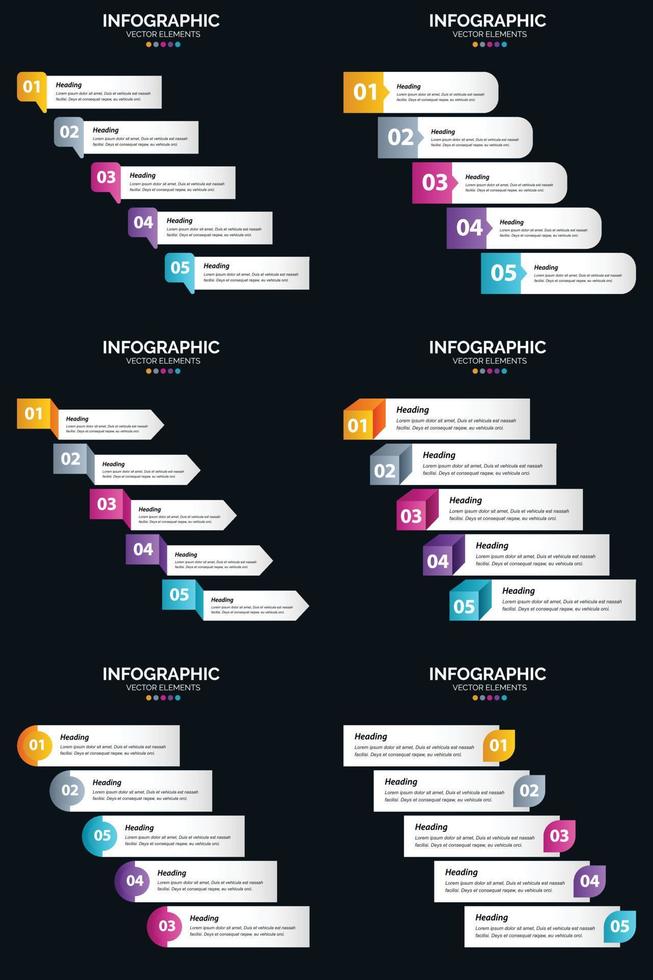 vektor 6 infographics packa presentation glida mall 5 steg cykel diagram och tidslinjer