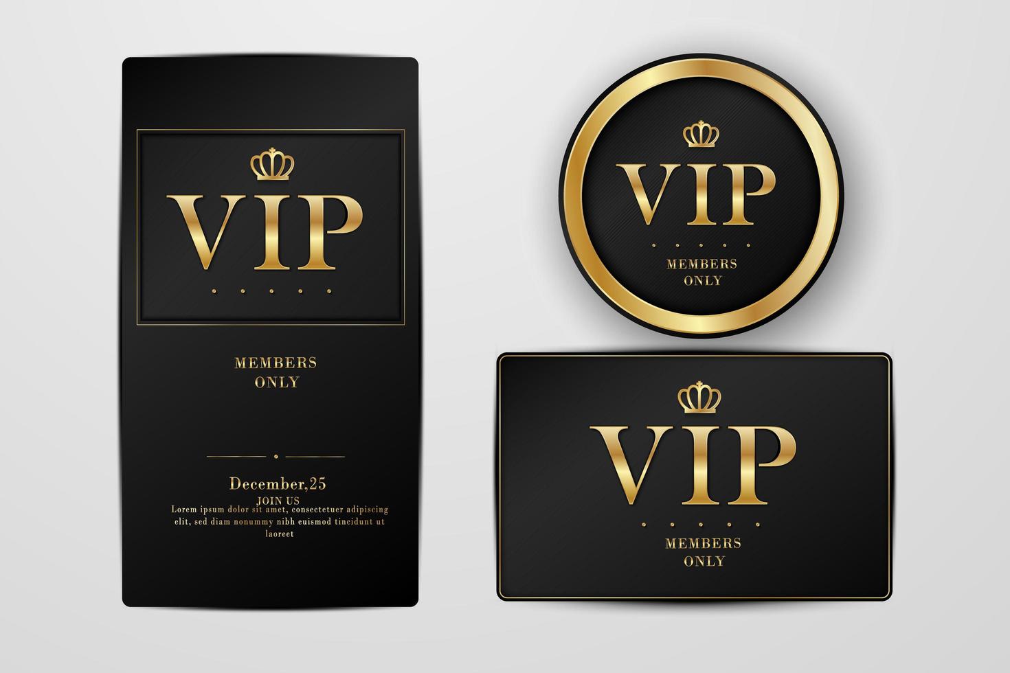VIP Party Premium Einladungskarten Poster Flyer. schwarz und silber design vorlage set. vektor