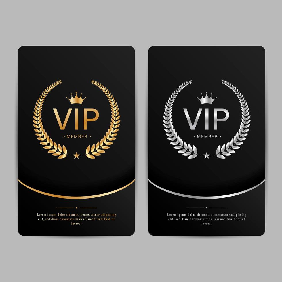 VIP Party Premium Einladungskarten Poster Flyer. schwarz, silber und gold design vorlage set. vektor