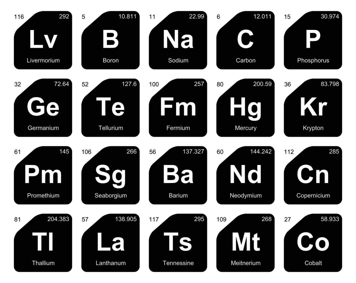 20 prejodisk tabell av de element ikon packa design vektor