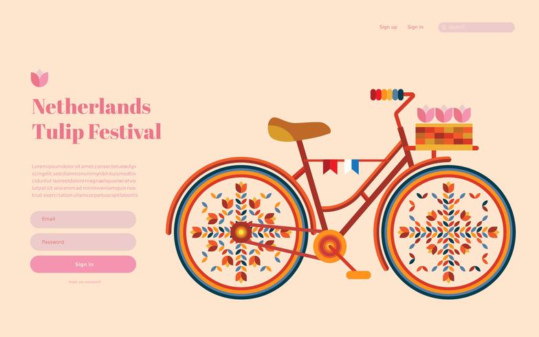 Nederländska tulpanfestivals målsida, webbsidans mall. vektor