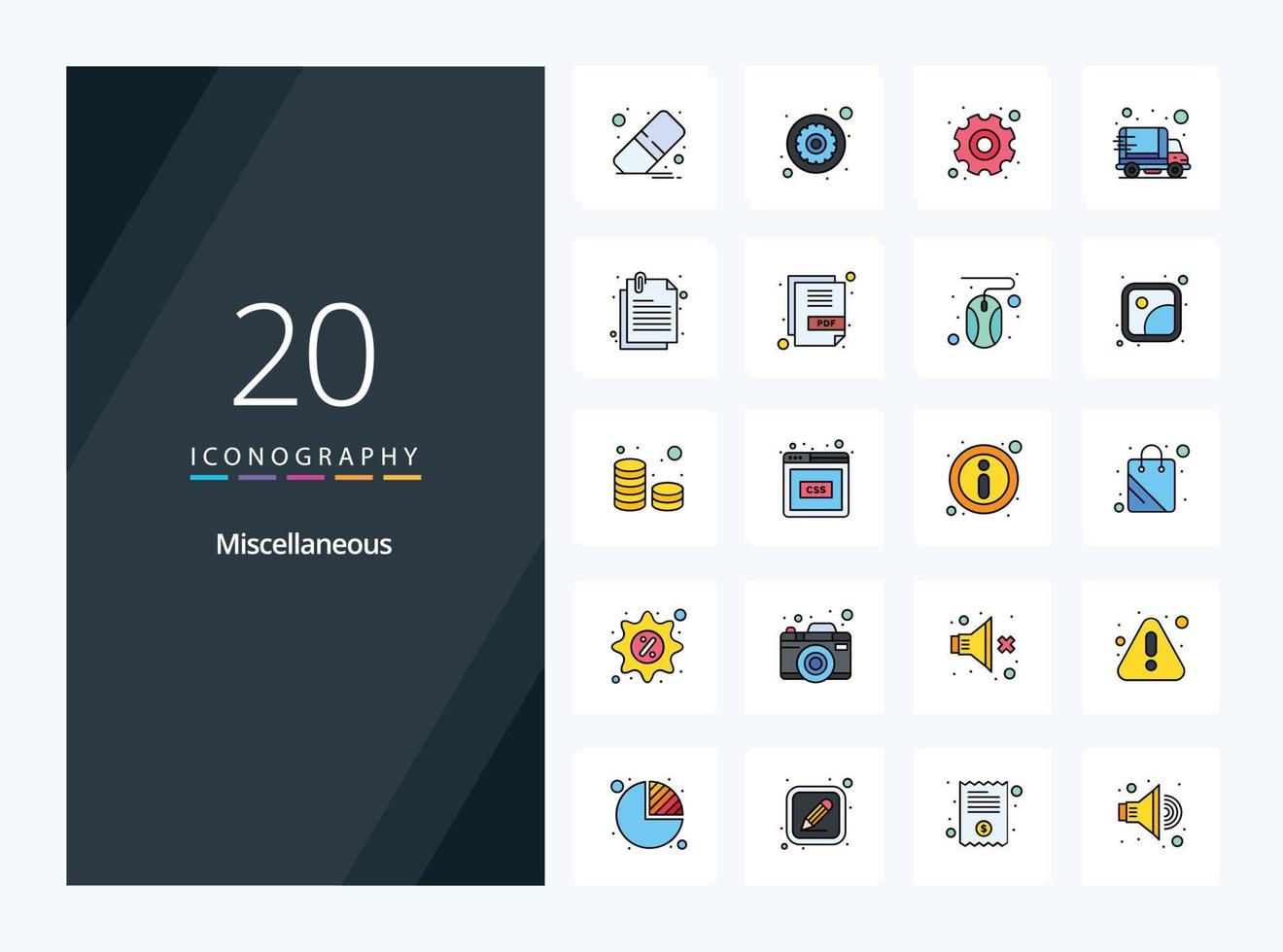20 diverse linje fylld ikon för presentation vektor
