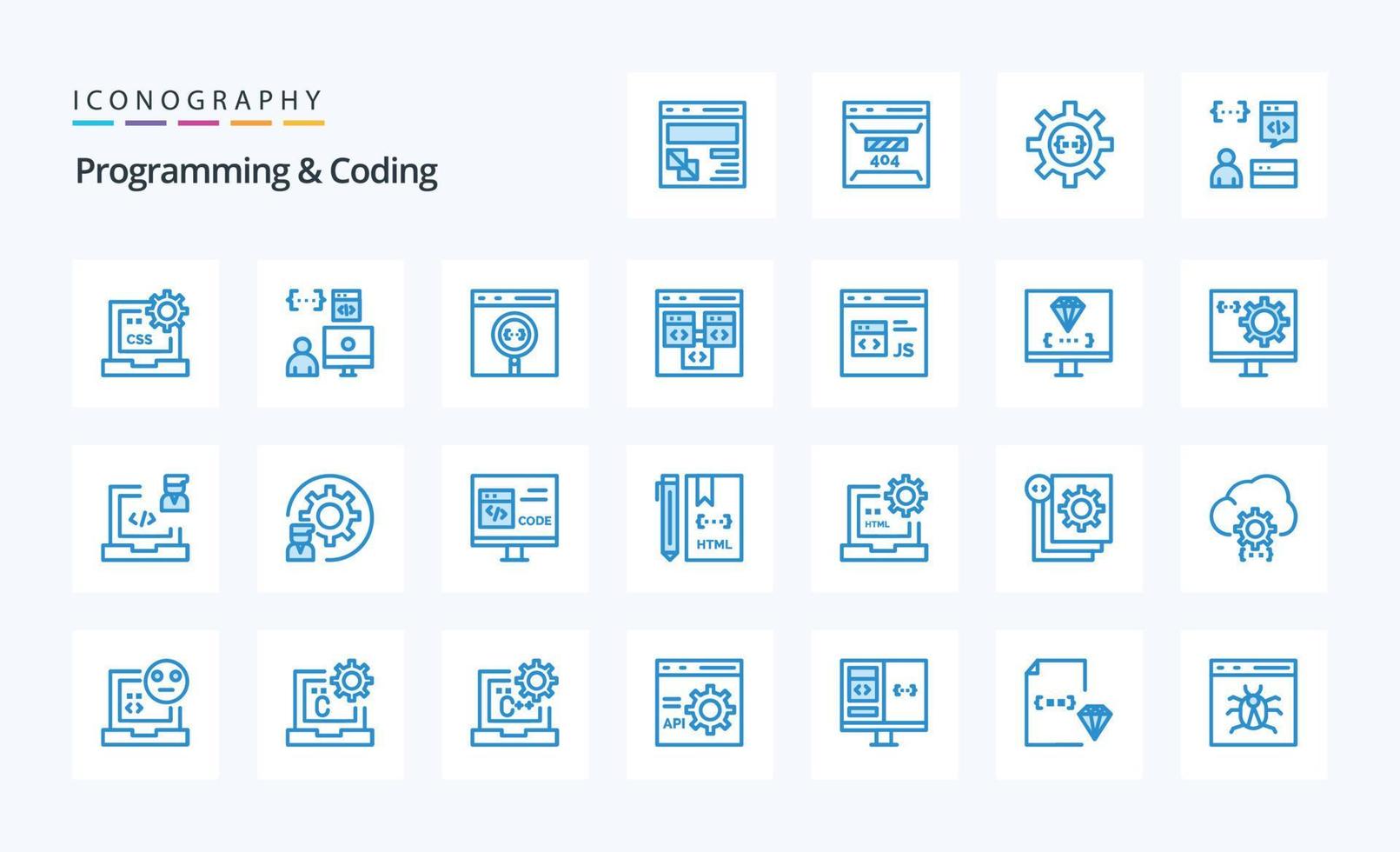 25 programmering och kodning blå ikon packa vektor