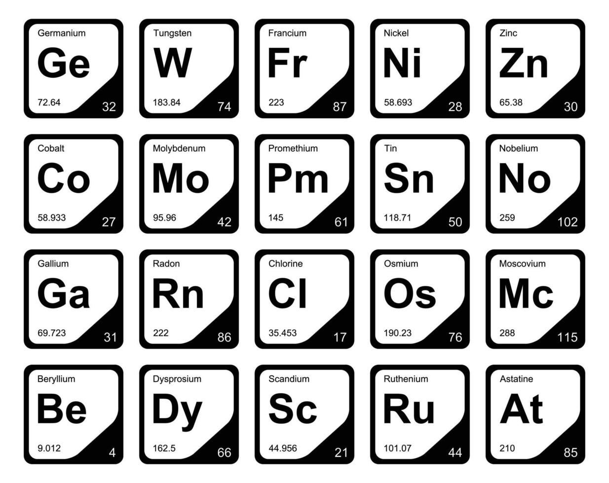 20 Präiodentabelle des Symbolpaketdesigns der Elemente vektor