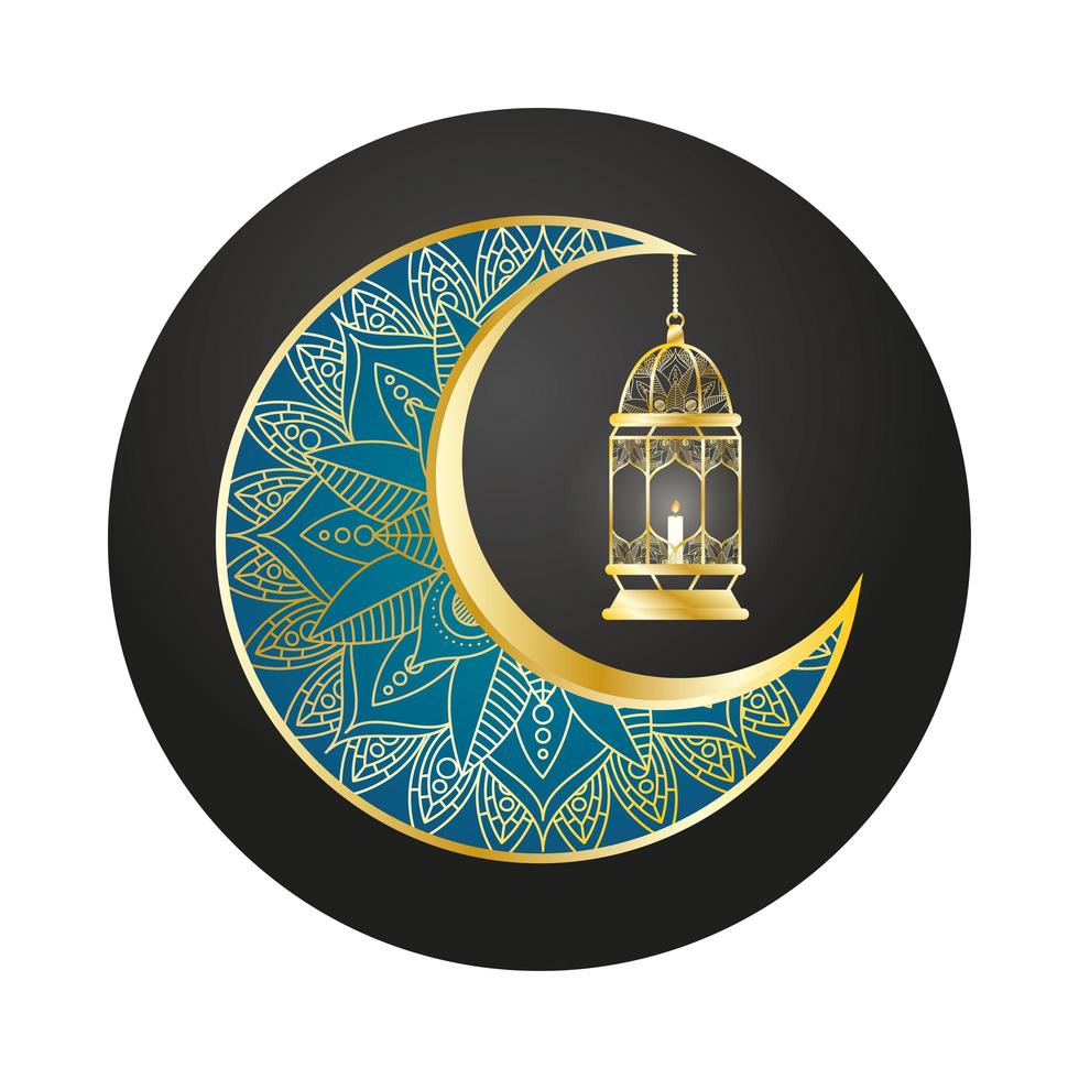 gyllene måne och lykta hängande ramadan kareem vektor