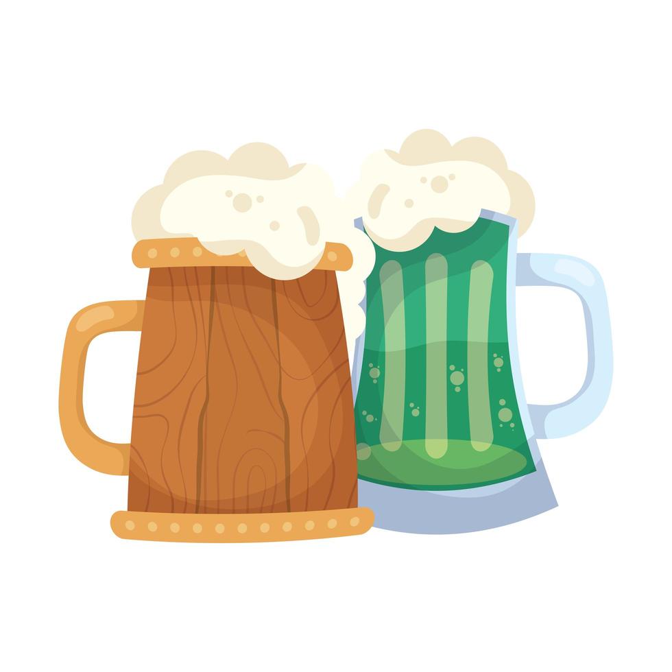 Saint Patrick Feier Biere grüne und hölzerne Gläser vektor