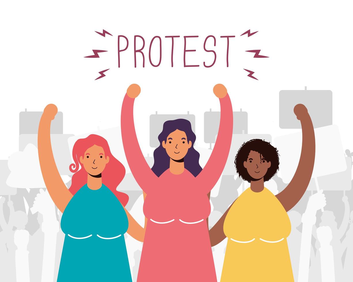 interracial kvinnor grupp protesterar karaktärer vektor