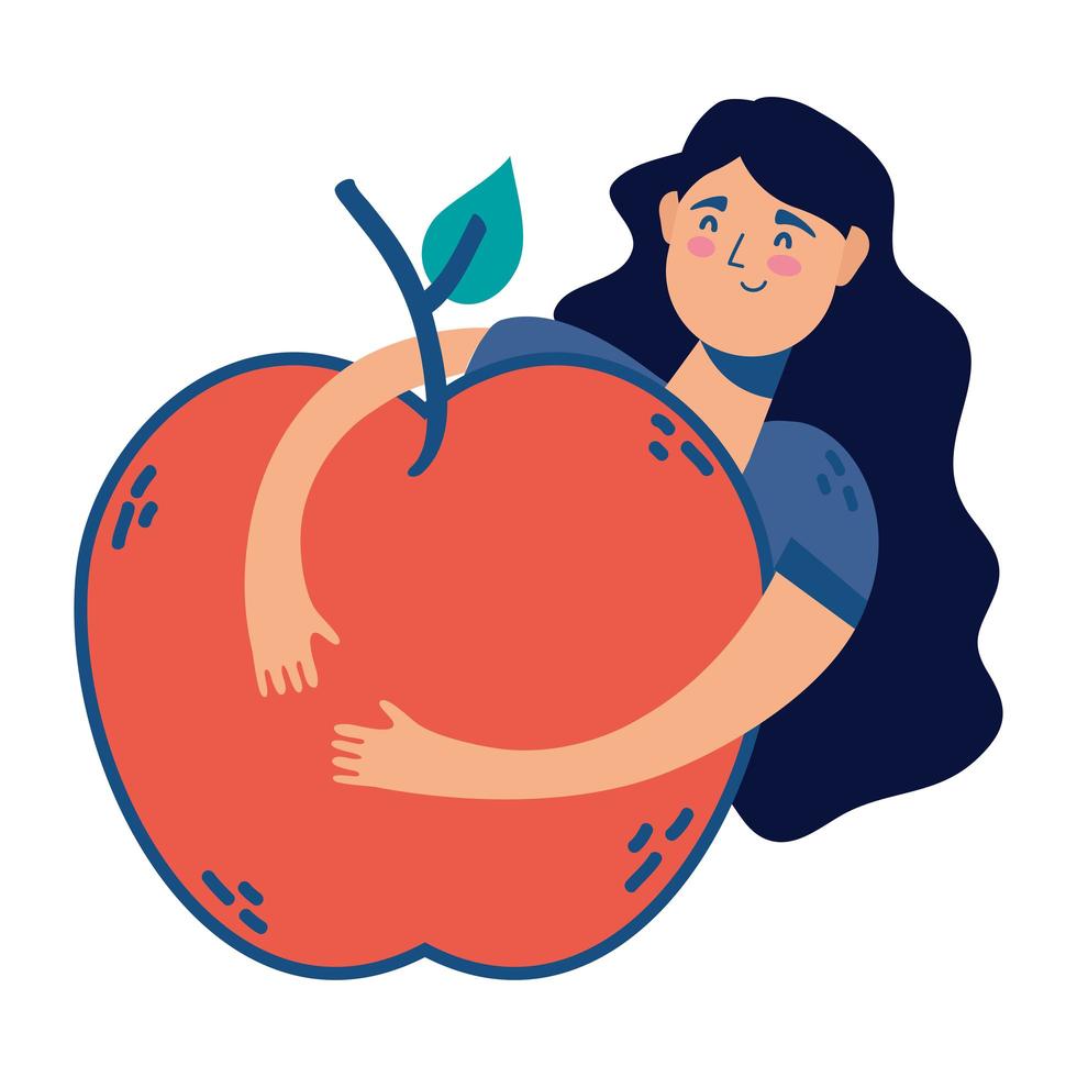 Frau umarmt gesunde Ikone der frischen Frucht des Apfels vektor