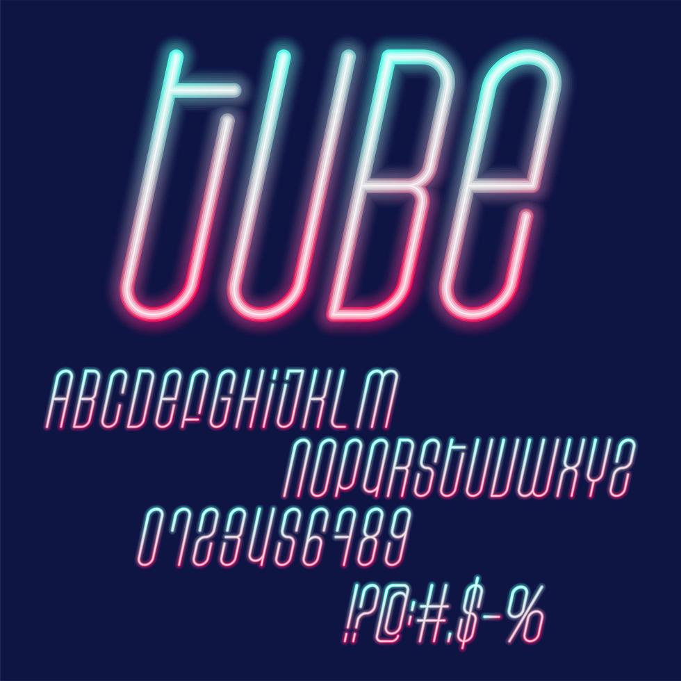 Rohr Neon Vektor Schriftart gesetzt