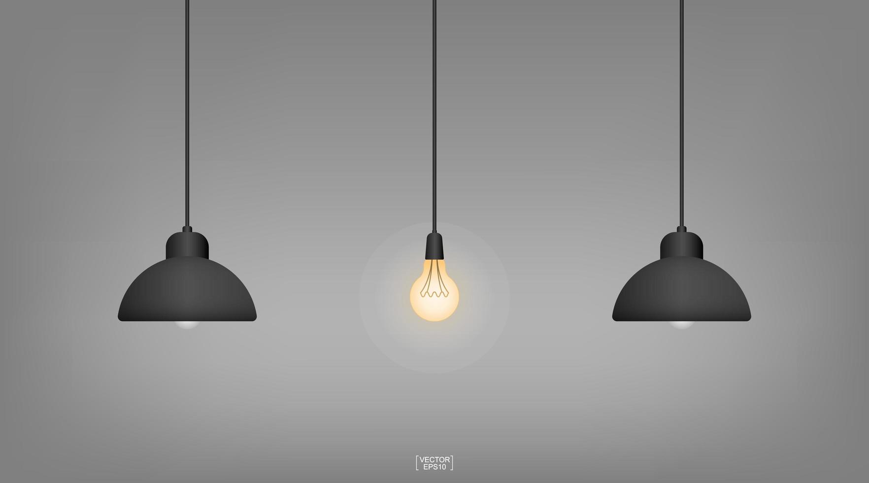 Glühbirne oder Lampe mit dunklem Hintergrund. Vektor. vektor