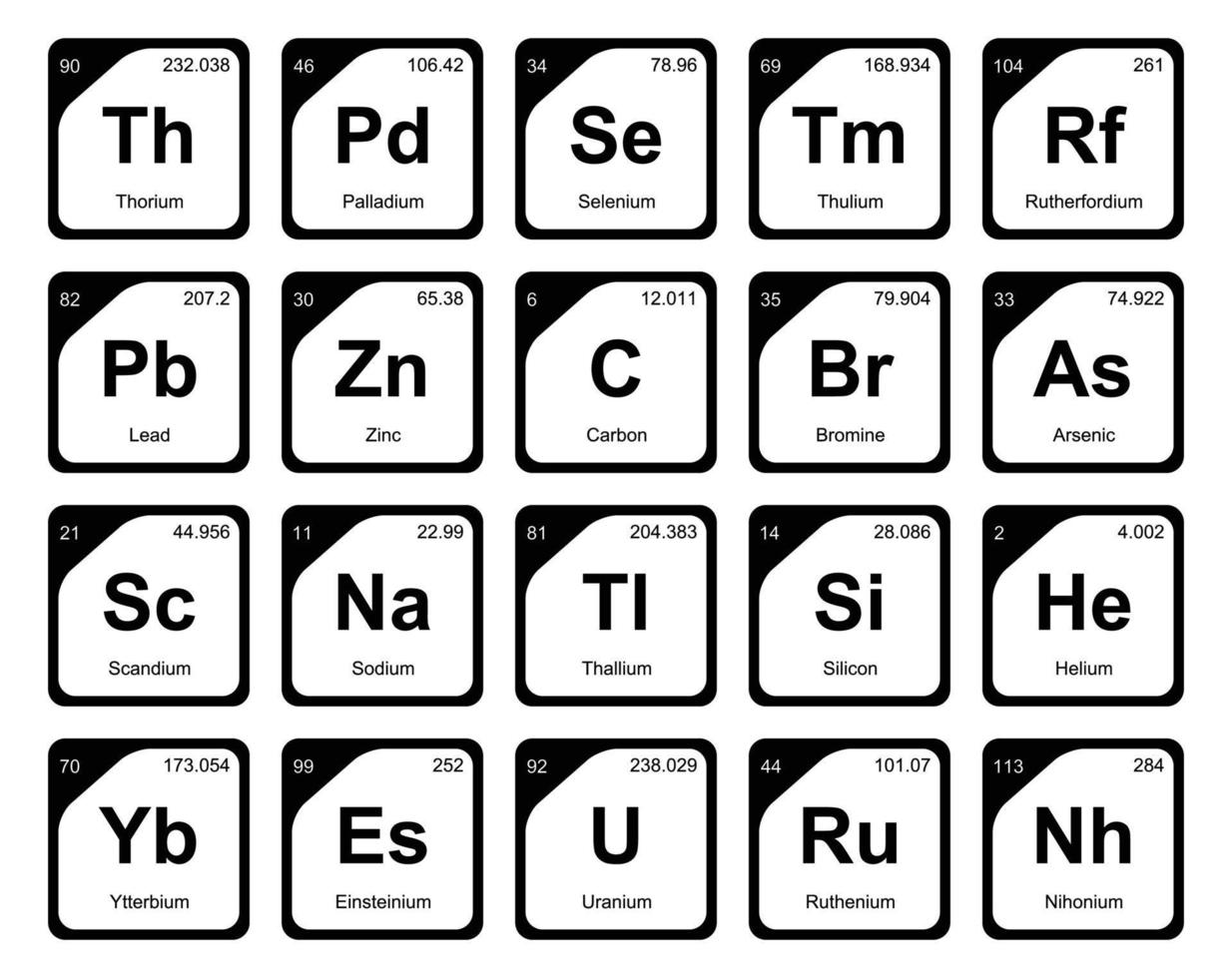 20 prejodisk tabell av de element ikon packa design vektor