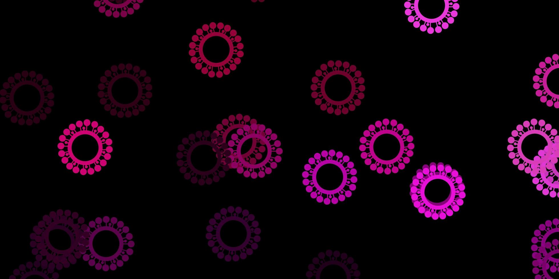 mörkrosa vektor bakgrund med virussymboler.