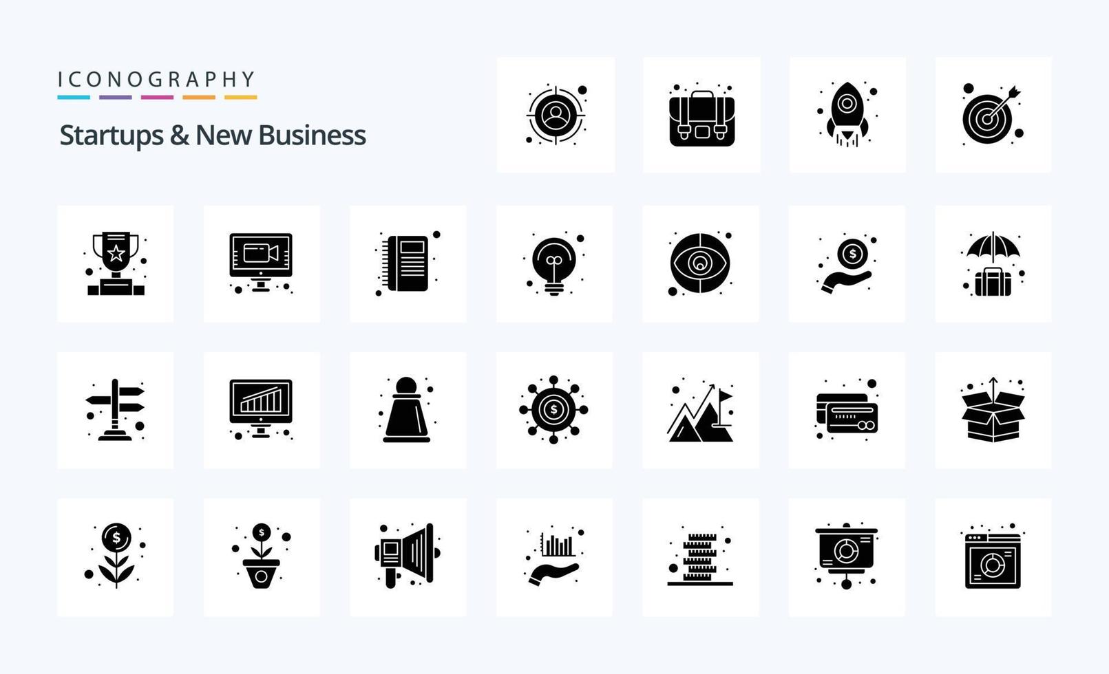 25 startups och ny företag fast glyf ikon packa vektor