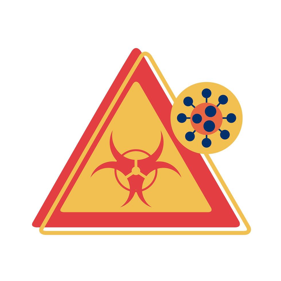 covid 19 partikel och biohazard signal platt stilikon vektor